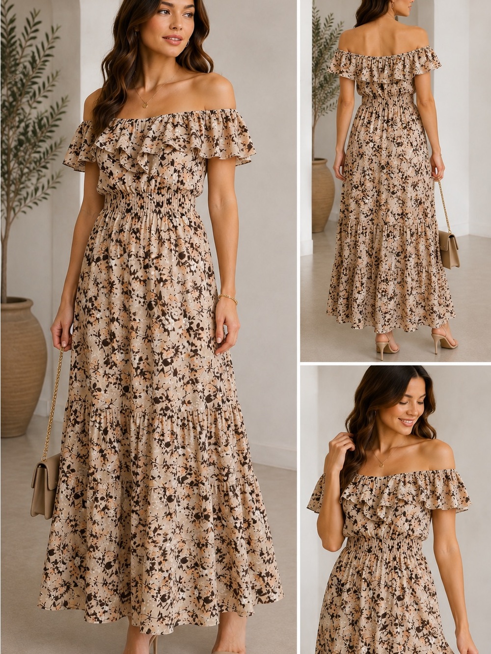 Club Monaco Silk Floral Off-Shoulder Ruffle Midi Dress Size 0 Boho Romantic - Picture 14 of 14